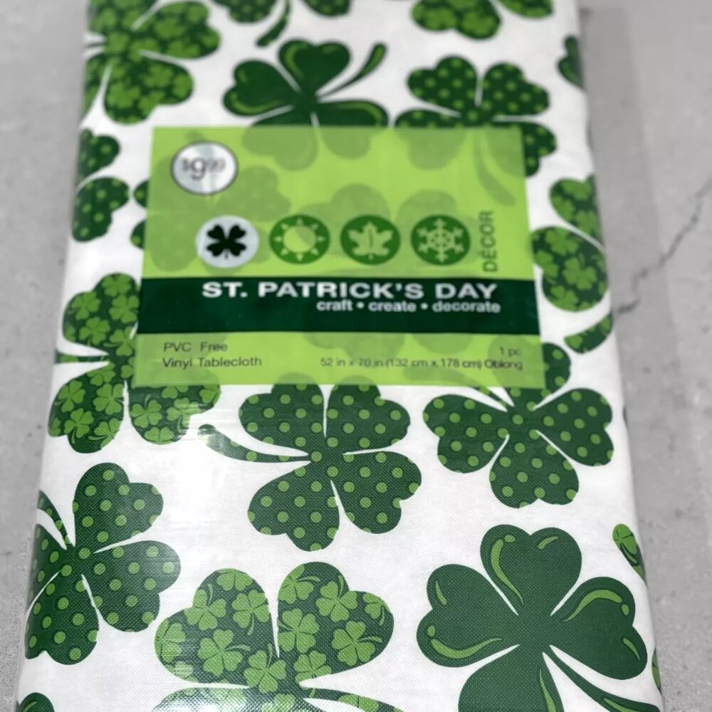 NEW: Happy St. Patrick's Day Oblong Vinyl Tablecloth - 52x70'